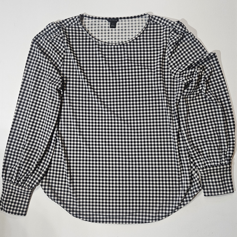 Ann Taylor Blouse‎ Womens Small Black White Gingham Check